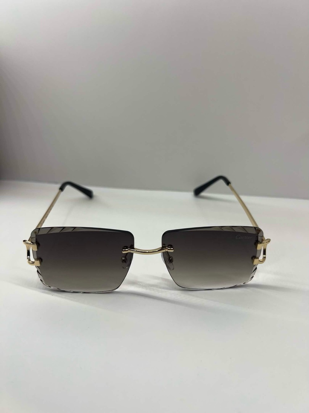 Cartier Gray Gradient Rimless Gold Frame Sunglasses Excellent Condition